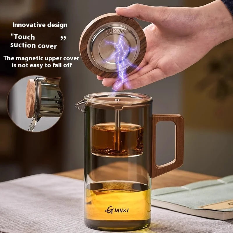 magnetic Lid Suction Teapot High Temperature Resistant Glass Tea Set Press to Make Teapot Separation Filter Teacup Kettle