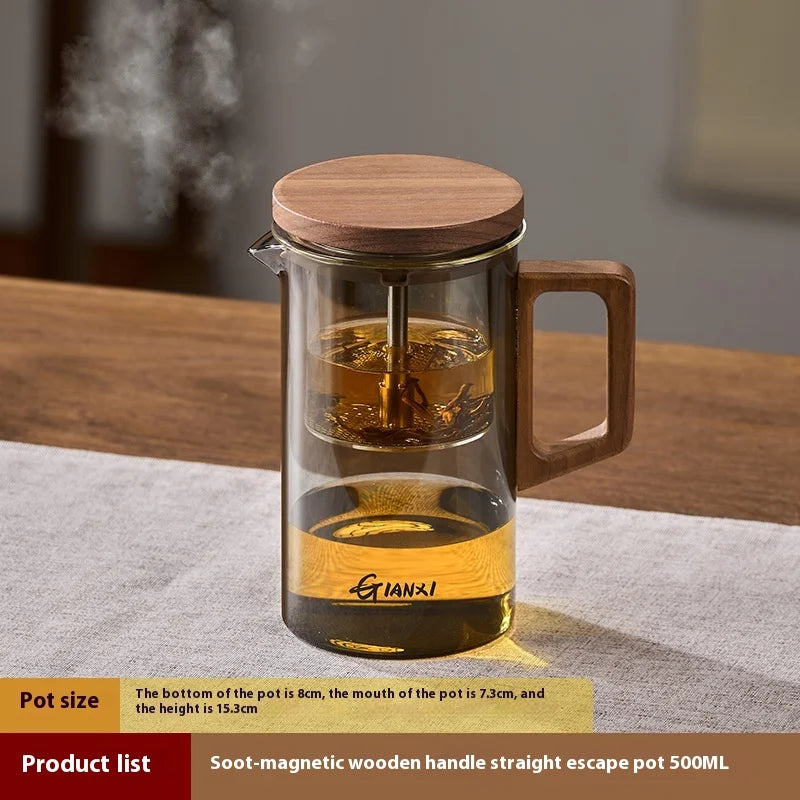 magnetic Lid Suction Teapot High Temperature Resistant Glass Tea Set Press to Make Teapot Separation Filter Teacup Kettle