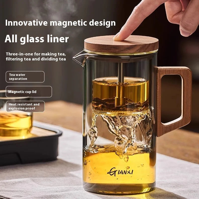 magnetic Lid Suction Teapot High Temperature Resistant Glass Tea Set Press to Make Teapot Separation Filter Teacup Kettle