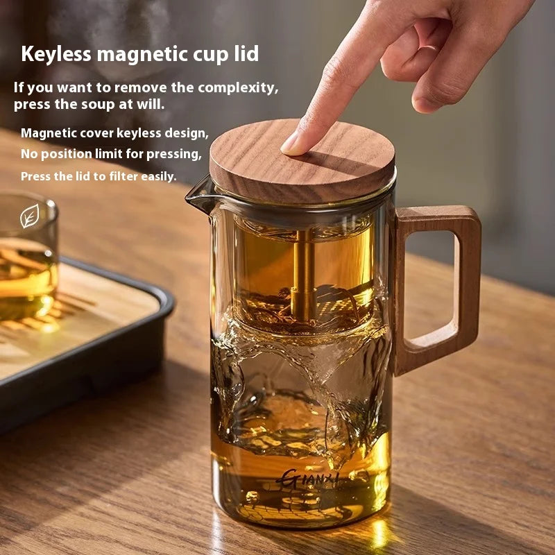 magnetic Lid Suction Teapot High Temperature Resistant Glass Tea Set Press to Make Teapot Separation Filter Teacup Kettle