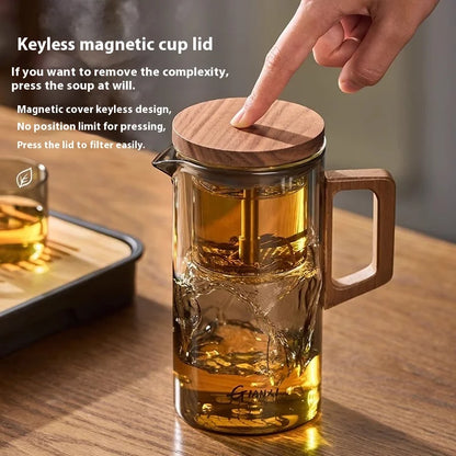 magnetic Lid Suction Teapot High Temperature Resistant Glass Tea Set Press to Make Teapot Separation Filter Teacup Kettle